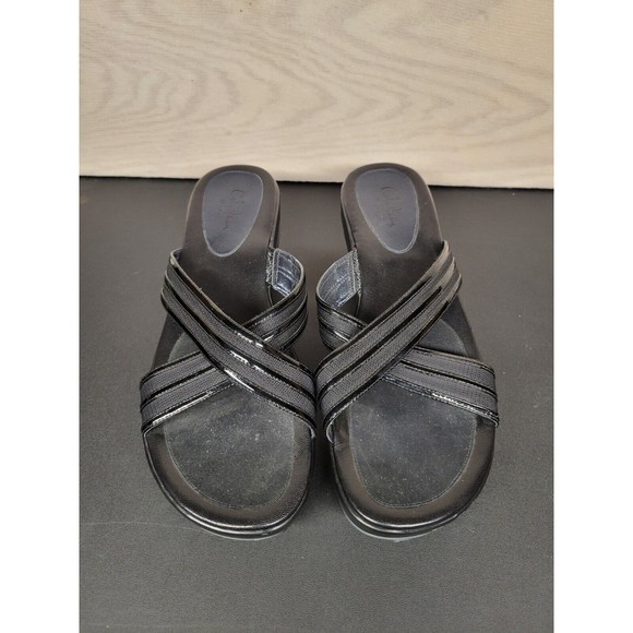 Cole Haan Air Women's SZ 11 B Sandals Platform Wedge Slip On Black Leather - Picture 2 of 9